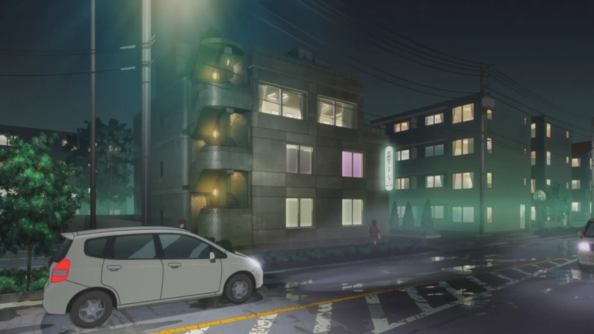 The Musani office at nighttime after Aoi returns from Segawa's.