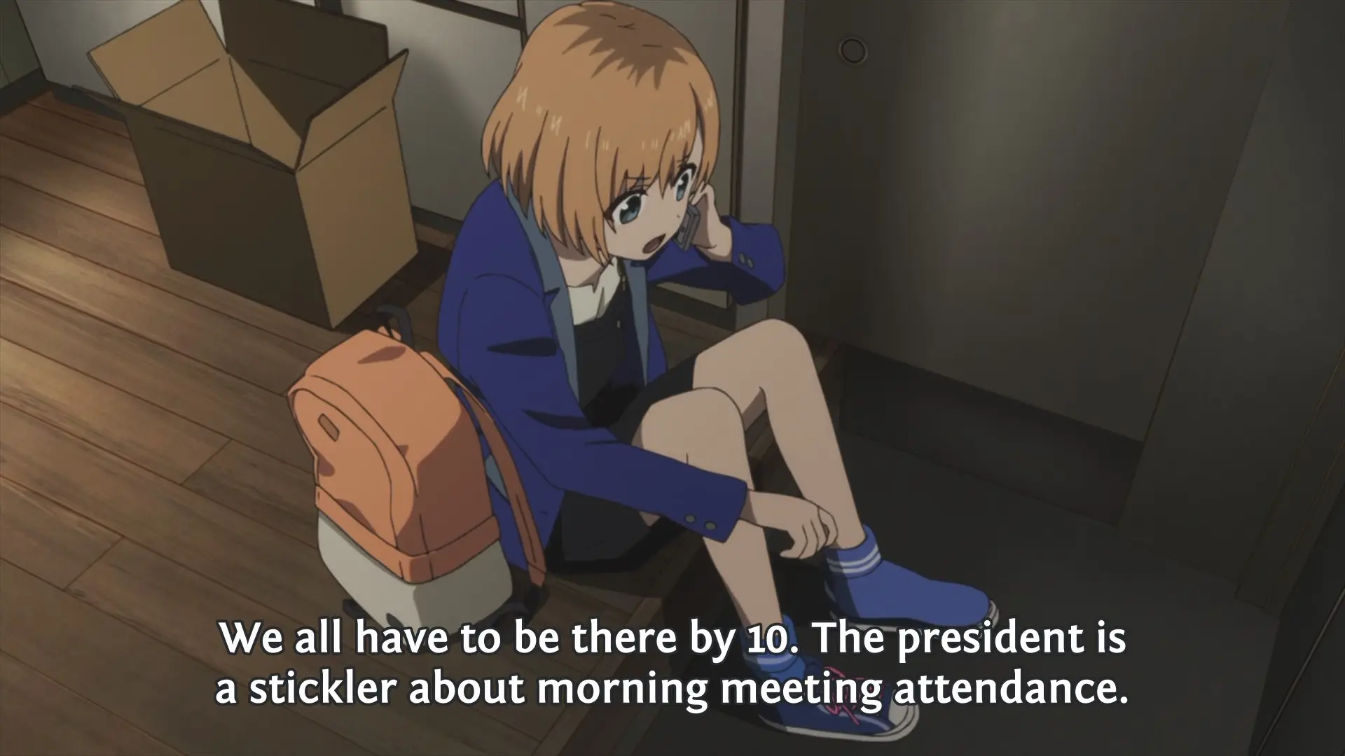 [Episode 7, November 6] Aoi: "We all have to be there by 10. The president
is a stickler about morning meeting
attendance."