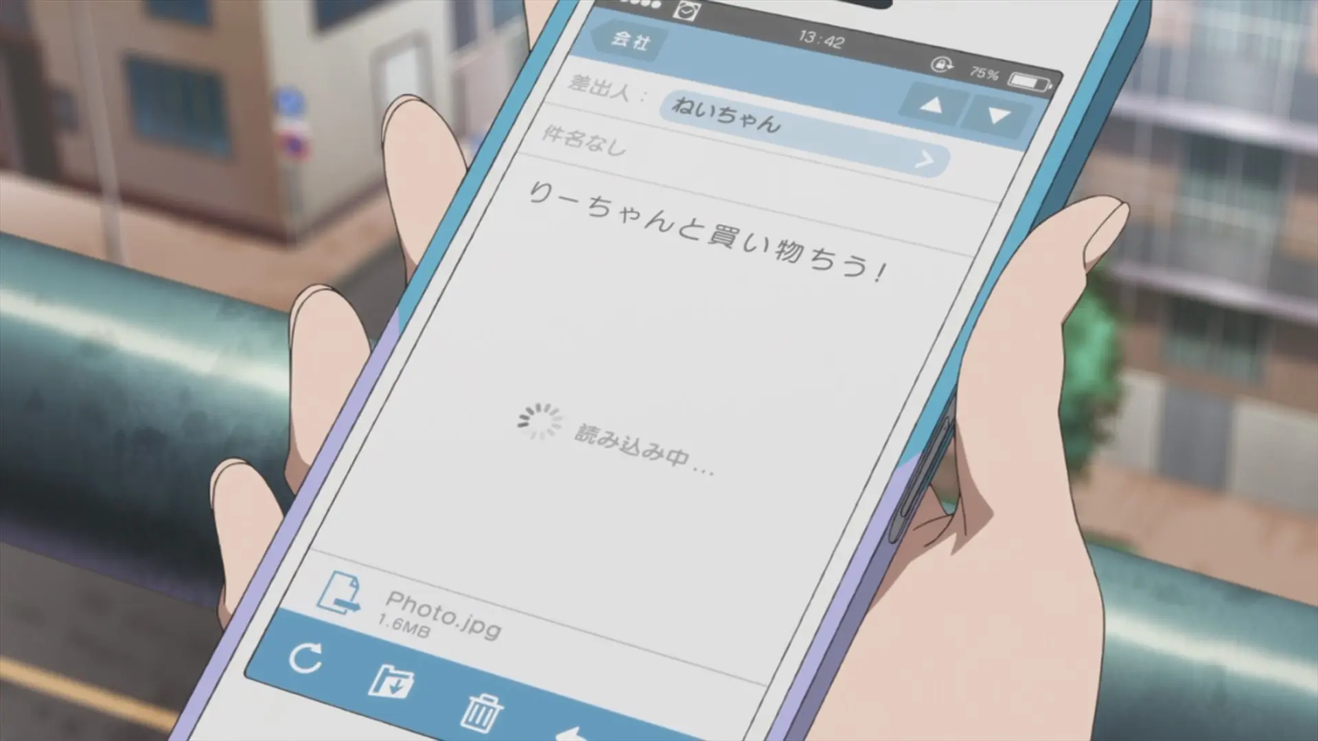 Aoi's phone displaying 13:42.