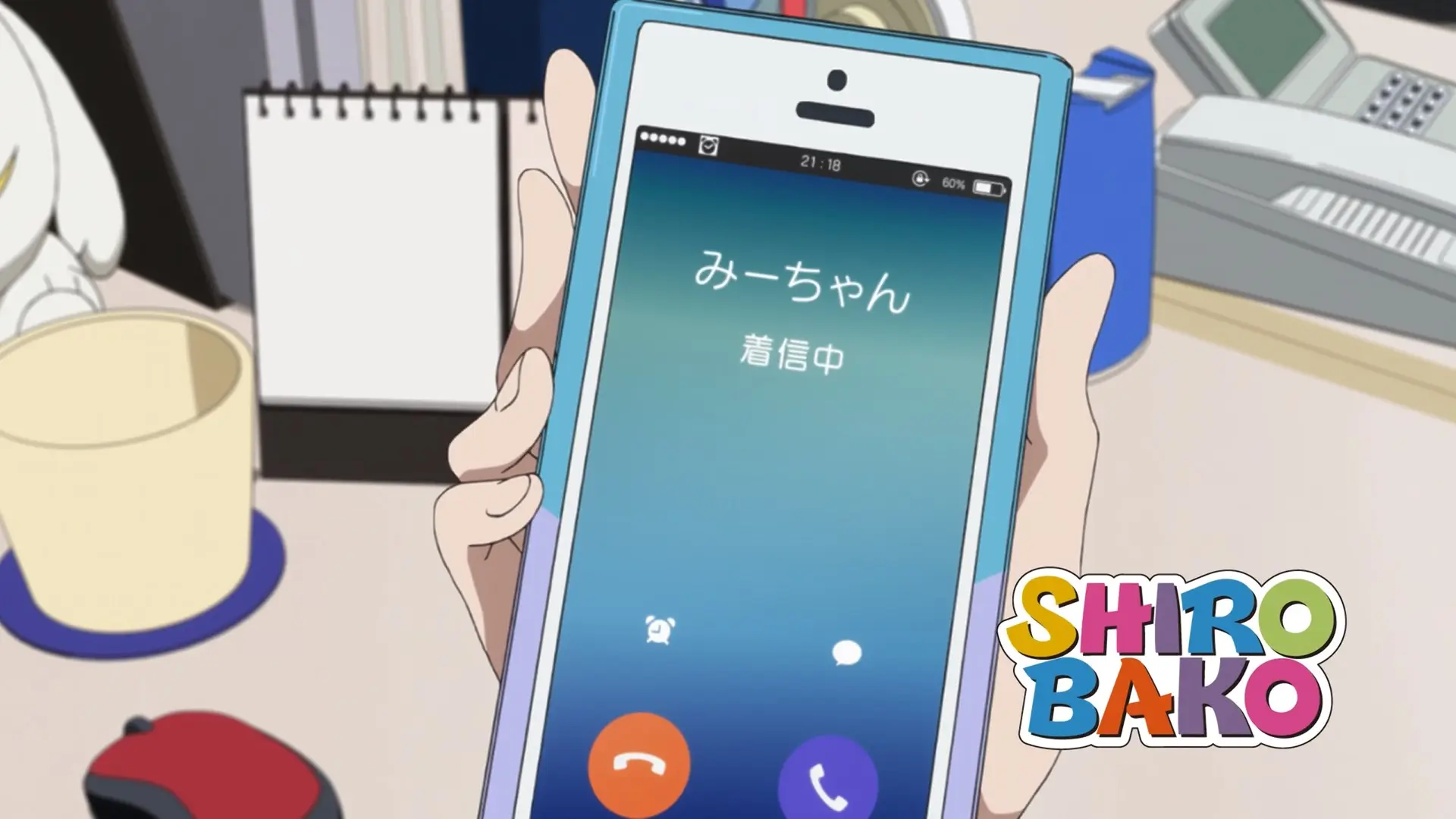 Aoi's phone displaying 21:18.