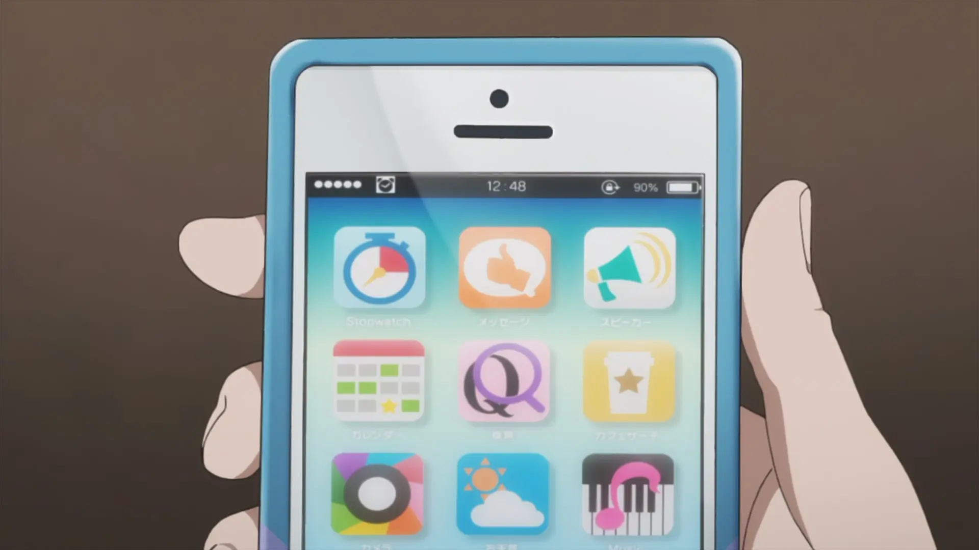 Aoi's smartphone displaying 12:48.